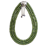 Three Electric Eel lime green & black heishi necklaces together in a teardrop shape