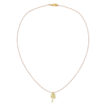 Lucky Feather Palm Tree Necklace on white background. Gold palm tree charm on nylon cord.