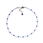 Paradise Blue Necklace - White seed bead choker necklace with blue accent beads