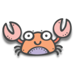 Subscribe page graphic of cartoon orange and purple crab with big eyes and pink claws.