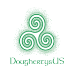 DoughertysUS logo of green triskelion with DoughertysUS in green lettering beneath