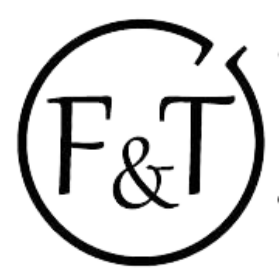 Forpost Trade Inc logo of F & T in black block letters surrounded by black line open circle.