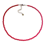 Red Sail choker necklace is a single strand, minimalist seed bead necklace designed with red seed beads. Displayed on white background.