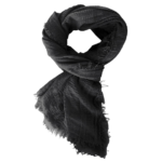 The Boho Shawl Black displayed in knot pattern on white background.