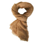 The Boho Shawl Camel displayed in knot pattern on white background.