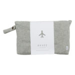 Travel Set Light Gray shown in its original wrapper of white label with zestt organics logo and airplane cutout on front. Displayed on white background.