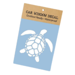 Sea Turtle Vinyl Decal in packaging with brown label displayed on white background.