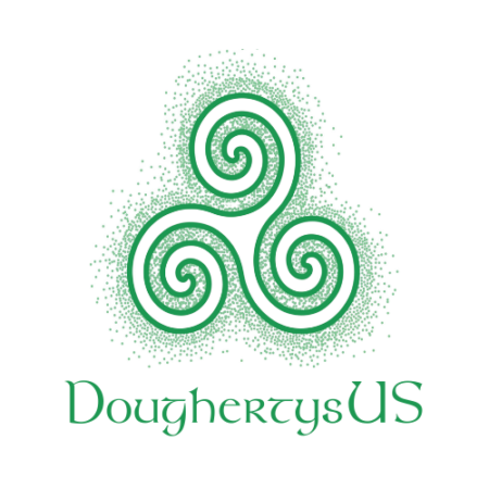 DoughertysUS logo of green triskelion with DoughertysUS in green lettering beneath